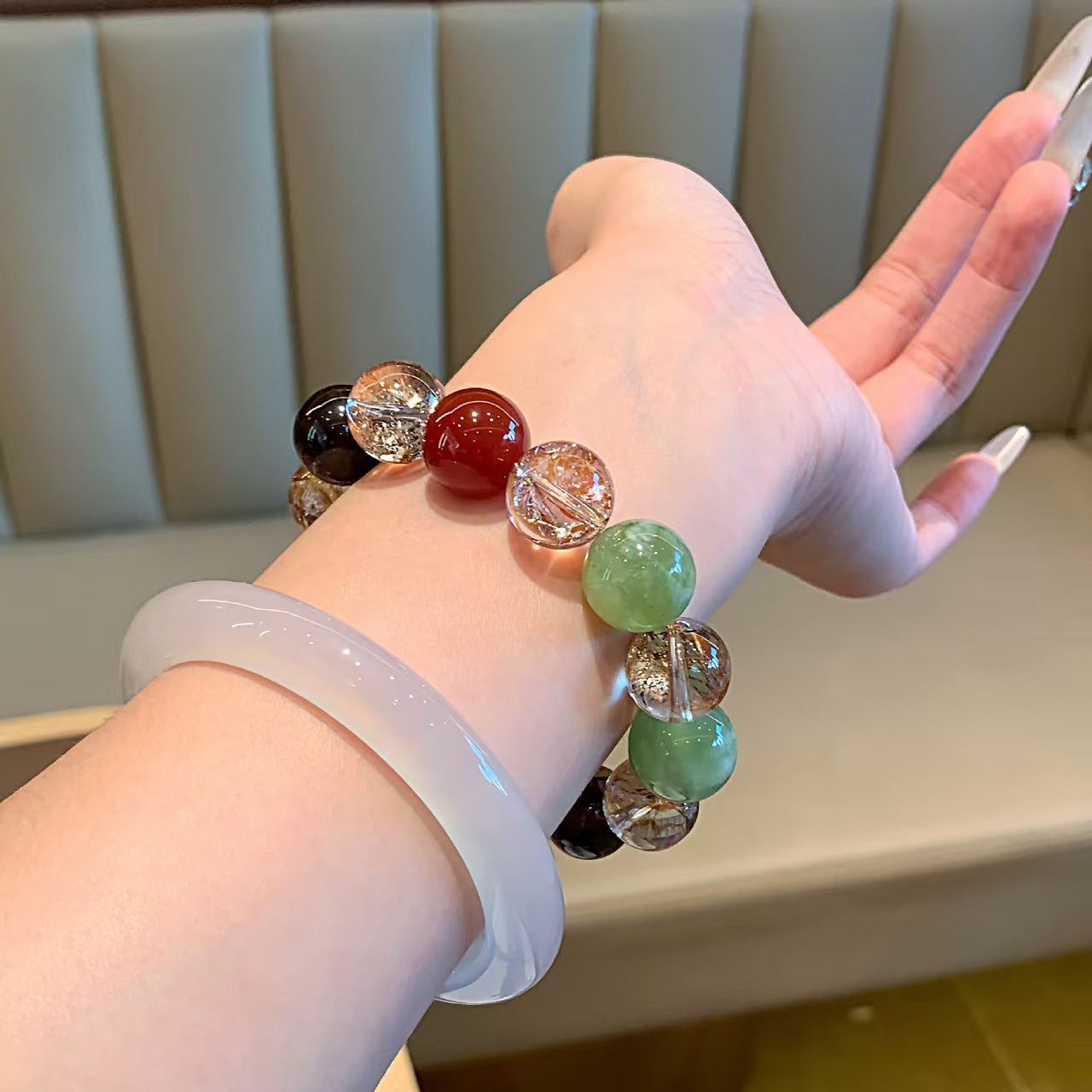Golden Bloom Crystal Bracelet  Multi-Element Stone (8mm / Adjustable)