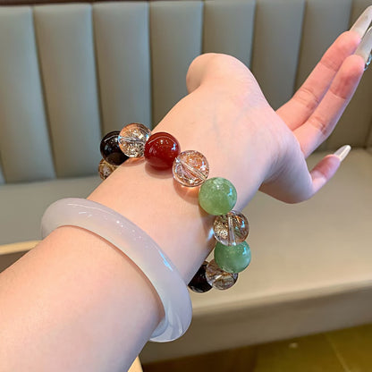Golden Bloom Crystal Bracelet  Multi-Element Stone (8mm / Adjustable)