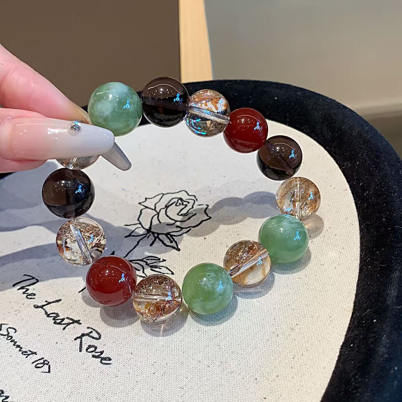 Golden Bloom Crystal Bracelet  Multi-Element Stone (8mm / Adjustable)