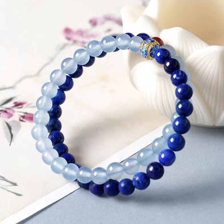Double Layer Blue Lapis & Aquamarine Bracelet