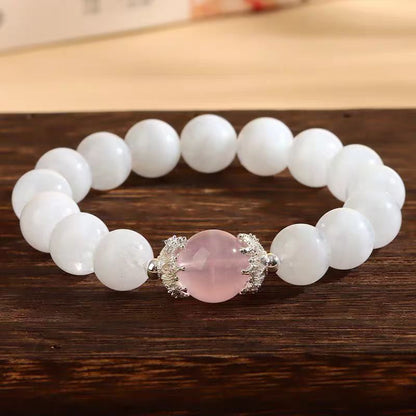 Pure Heart Harmony Bracelet  White Quartz & Rose Quartz Crystal