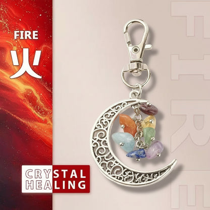 Crystal Moon Keychain Seven Gemstone Chips