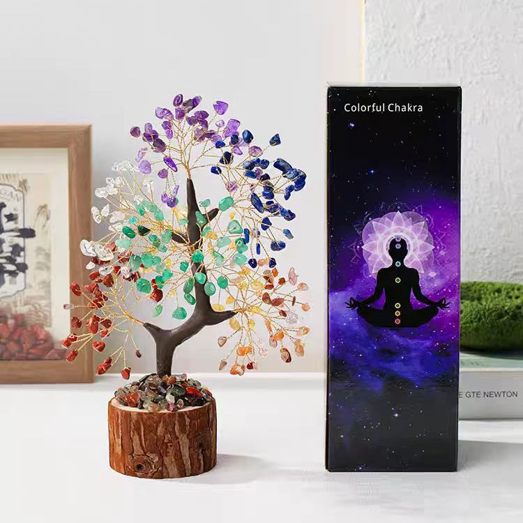 🌈 Chakra Crystal Tree of Life 7 Chakra Gem Tree on Wooden Base