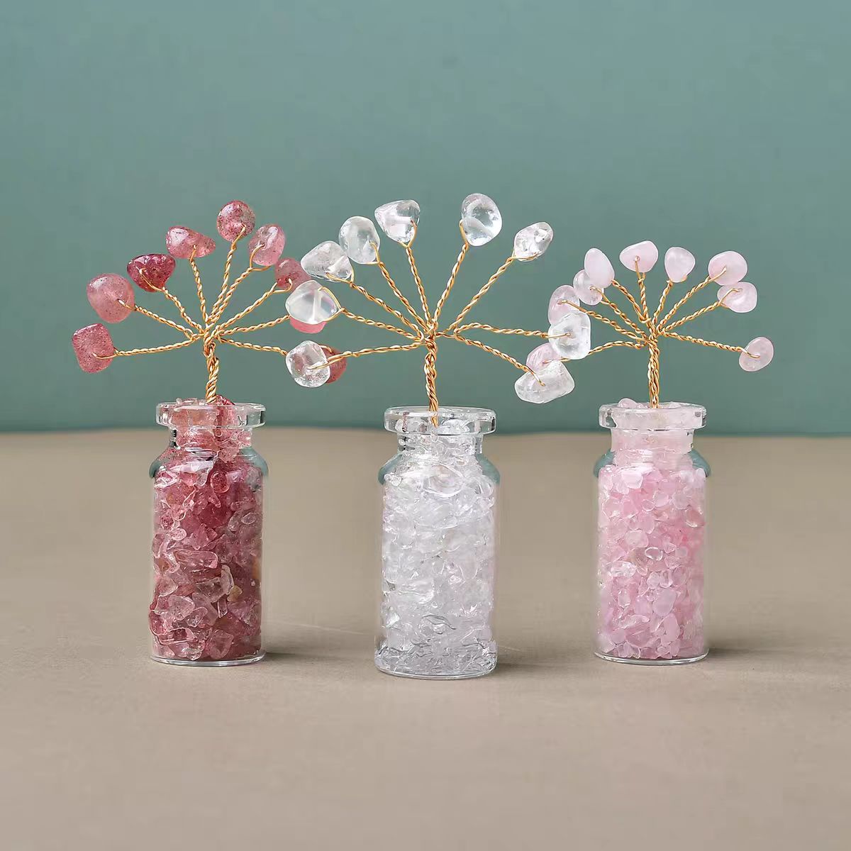 Crystal Wishing Tree in Mini Bottle Elemental Gem Decor