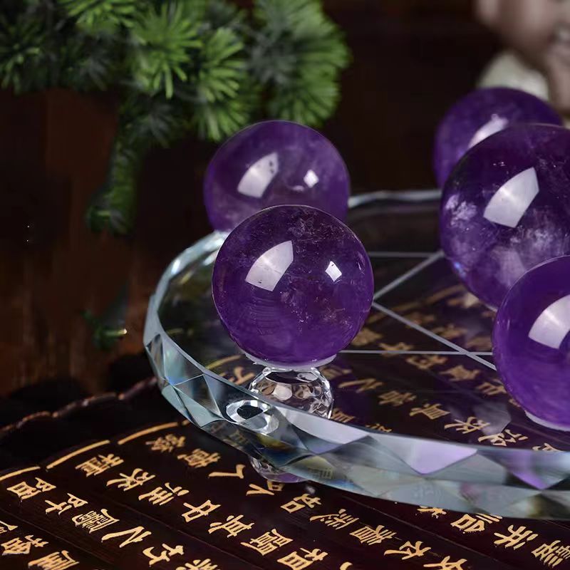 Amethyst Crystal Sphere Grid 7-Chakra Energy  Display Set