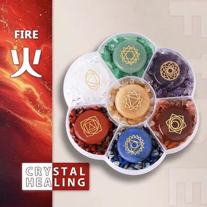 Chakra Crystal Grid Set – 7-Color Tumbled Stones with Engraved Chakra