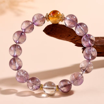 Amethyst Citrine & Clear Quartz Intentional Bead Bracelet