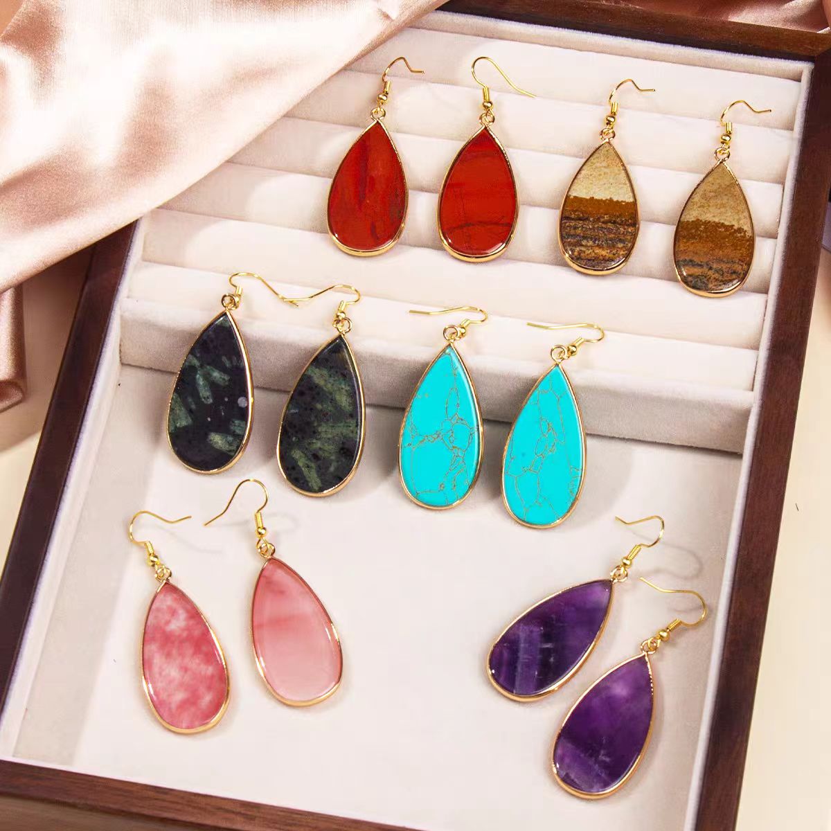 Natural Crystal Teardrop Earrings