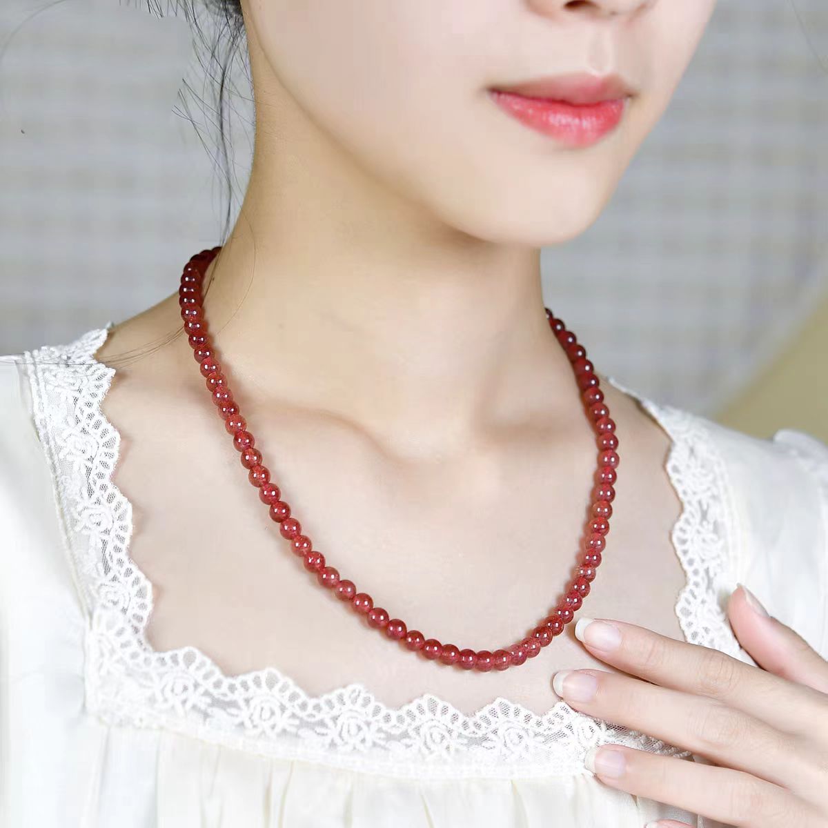 Rose Strawberry Crystal Necklace