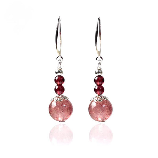 Crystal Love Drops Earrings — Strawberry Quartz & Garnet