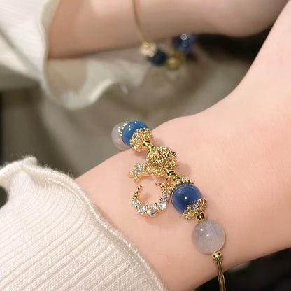 Natural Gray Moonstone & Blue Crystal  Bracelet