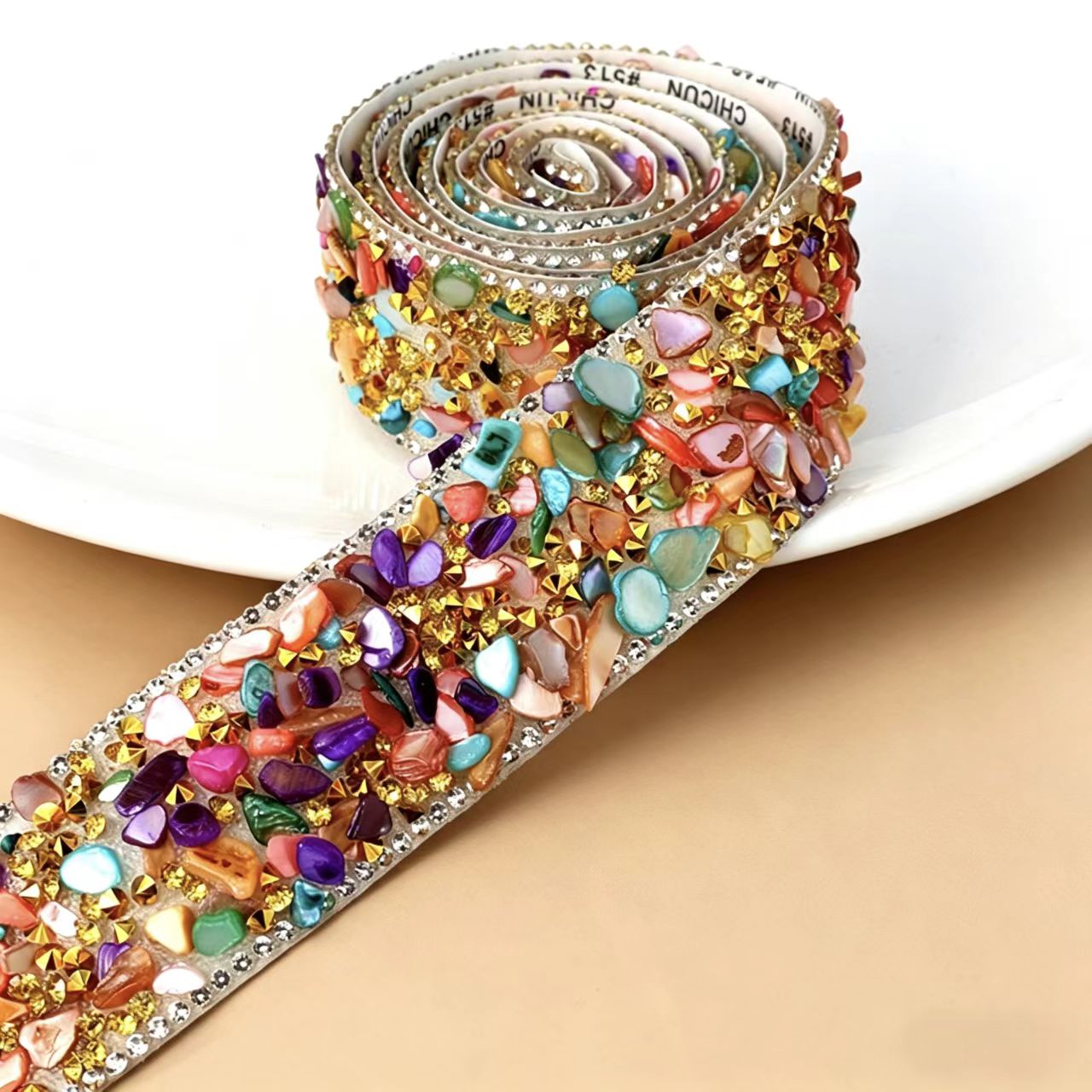 Colorful Crystal Rhinestone Trim Ribbon Stone Iron On Applique Chain Embellishment Sewing Accessories DIY Clothing Phone ect