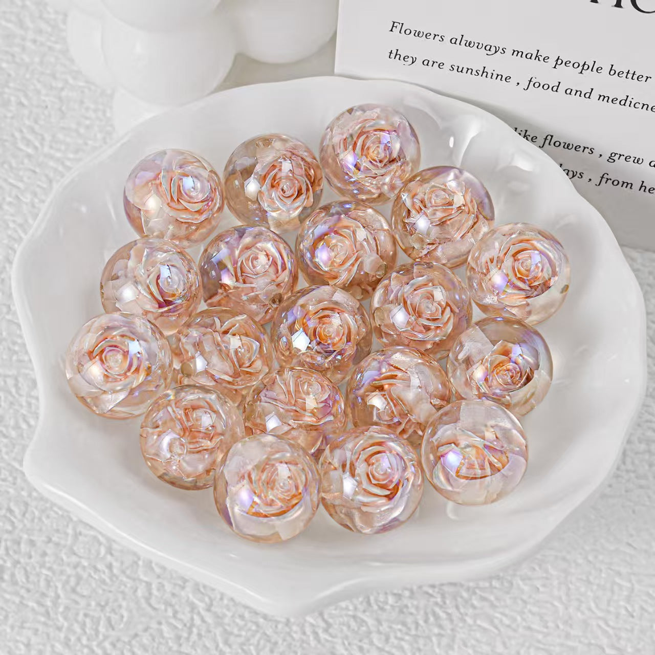 16mm Iridescent Rose Beads Transparent Acrylic Flower Beads | DIY Jewelry, Bracelets, Phone Charms & Bag Chains 20 pcs