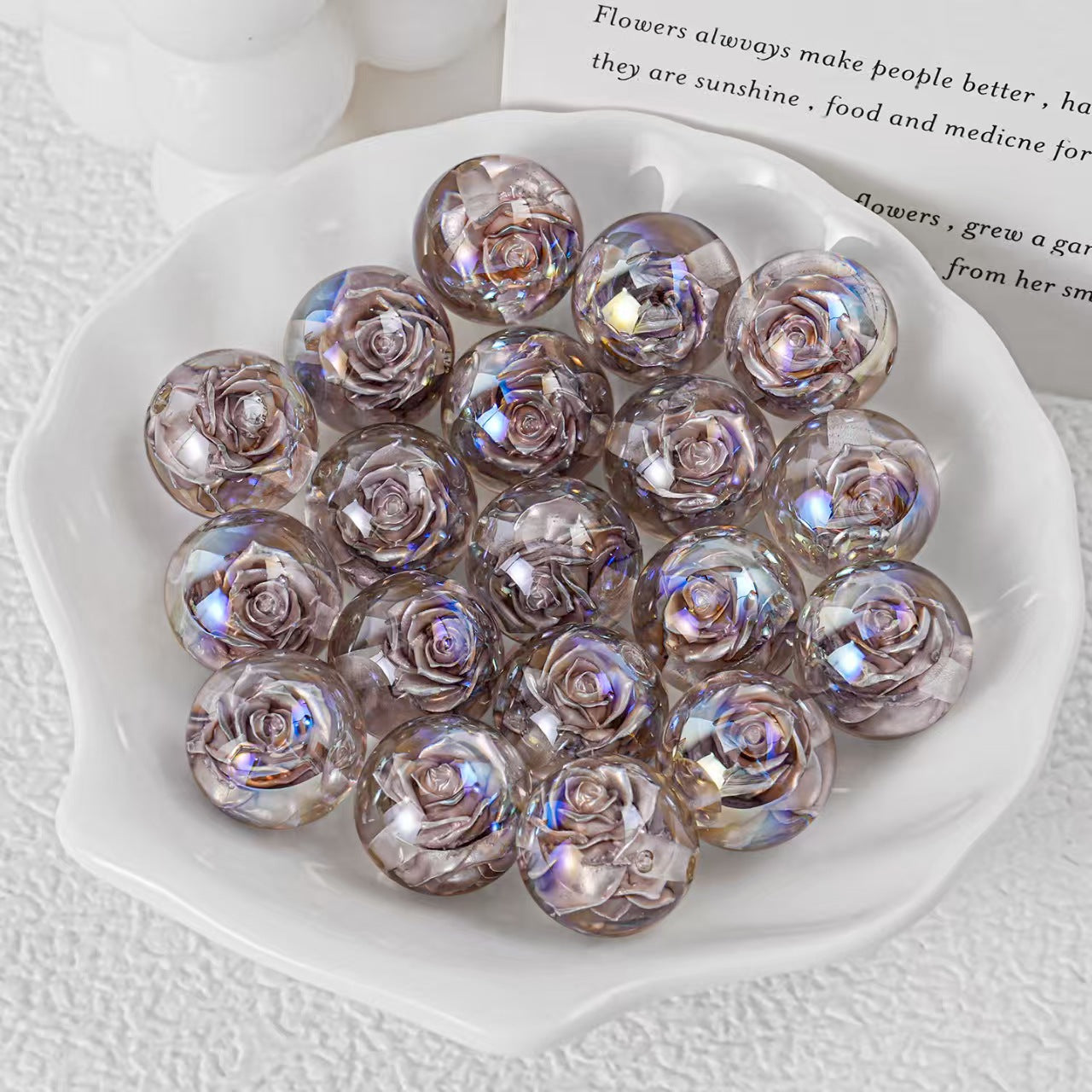 16mm Iridescent Rose Beads Transparent Acrylic Flower Beads | DIY Jewelry, Bracelets, Phone Charms & Bag Chains 20 pcs