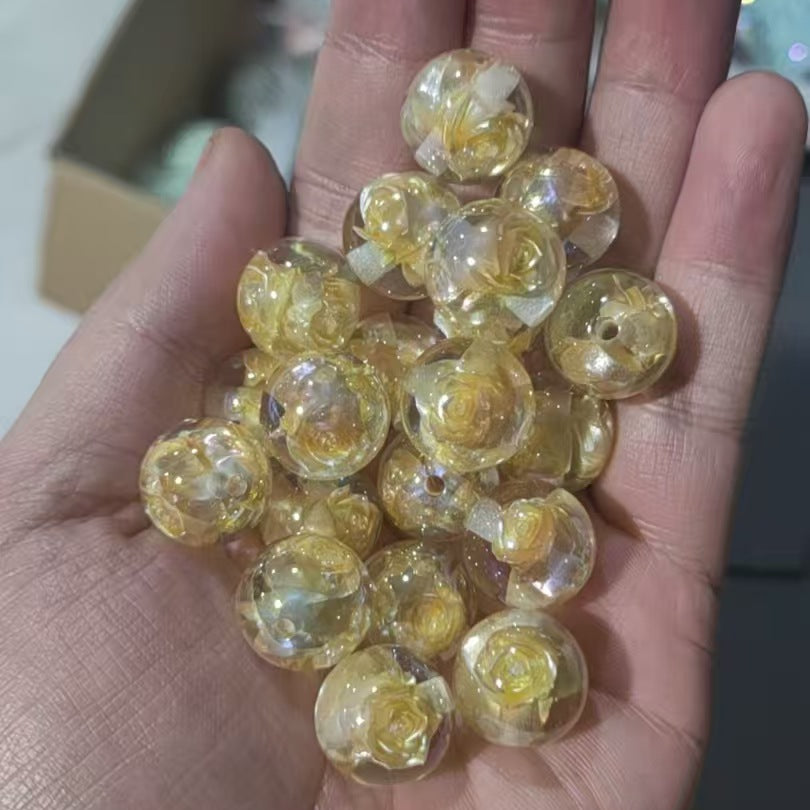 16mm Iridescent Rose Beads Transparent Acrylic Flower Beads | DIY Jewelry, Bracelets, Phone Charms & Bag Chains 20 pcs