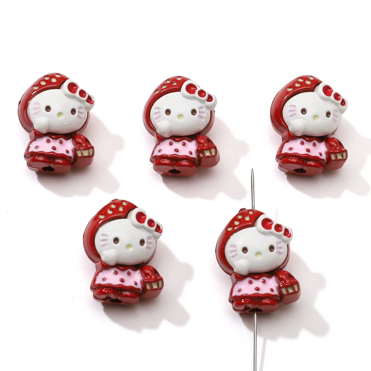 12×16mm Strawberry Kitty Alloy Beads – DIY Jewelry Making Supplies for Phone Charms, Bracelets & Accessories (Hole: 1.9mm)