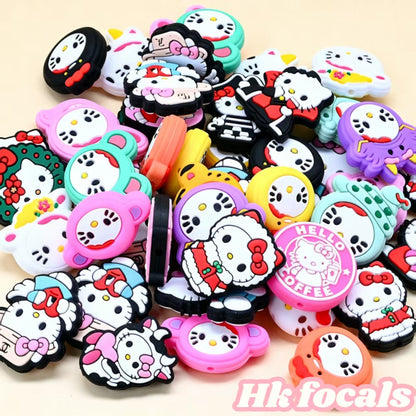 Kawaii Cartoon Kitty Silicone Focal Beads 🐱 | DIY Pacifier Clips, Keychains & Jewelry Making Supplies (Mixed Designs)20 pcs