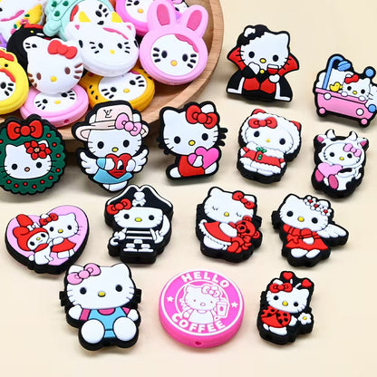 Kawaii Cartoon Kitty Silicone Focal Beads 🐱 | DIY Pacifier Clips, Keychains & Jewelry Making Supplies (Mixed Designs)20 pcs