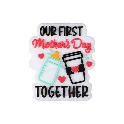 Mother's Day Silicone Focal Beads – Cartoon Heart & Letter Beads for DIY Jewelry, Keychains, Bracelets & Craft Supplies (10 pcs)