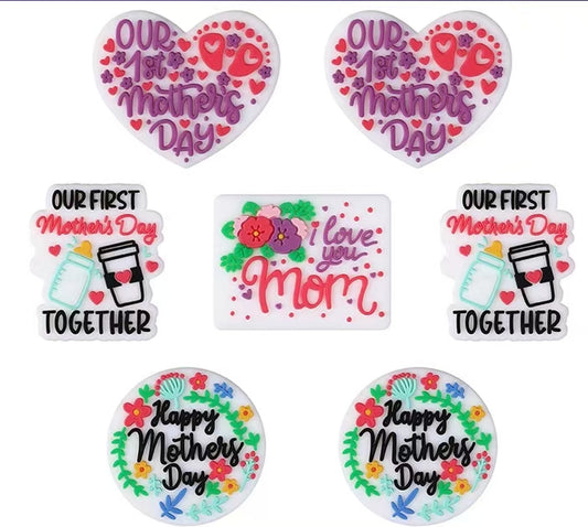 Mother's Day Silicone Focal Beads – Cartoon Heart & Letter Beads for DIY Jewelry, Keychains, Bracelets & Craft Supplies (10 pcs)