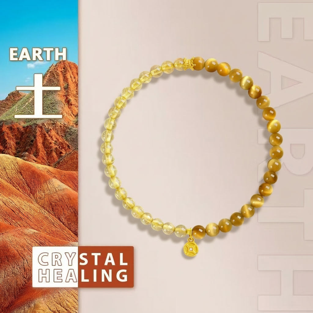 Golden Rutilated Quartz &amp; Tiger Eye Bracelet