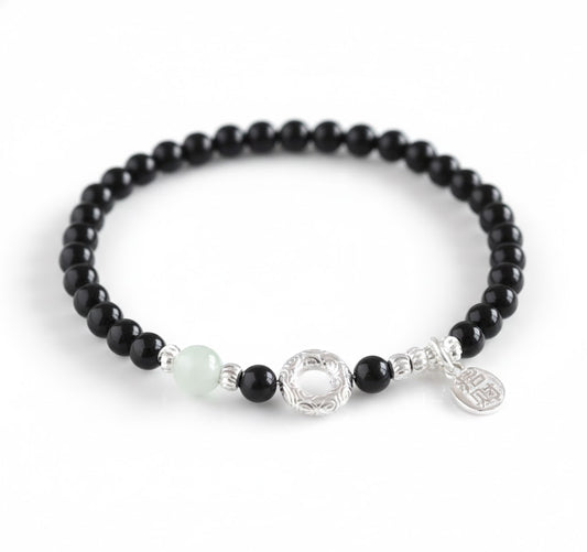Black Obsidian & Jade Wrist Bracelet (6mm)