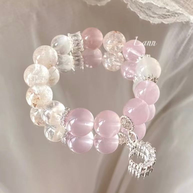 Rose Quartz &amp; Moonstone Charm Bracelet