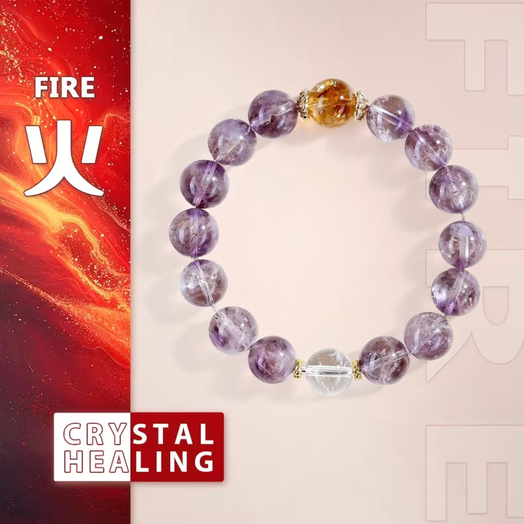 Amethyst Citrine & Clear Quartz Intentional Bead Bracelet