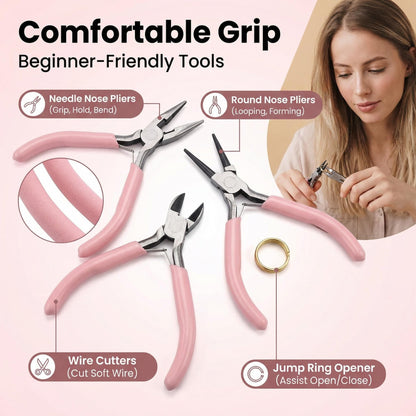 Pink Jewelry Pliers Set (4-Piece) — DIY Beading Tool Kit
