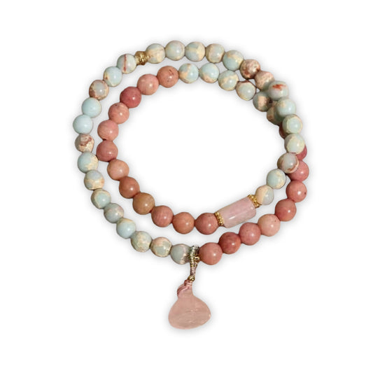 Natural Rhodochrosite & Amazonite Double Wrap Bracelet