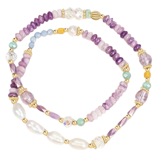Lavender Dream Bracelet – Natural Amethyst & Freshwater Pearl Double-Layer Bracelet