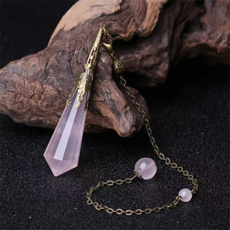 Rose Quartz & Amethyst Faceted Crystal Pendulum – 12-Sided Healing Point with Chain