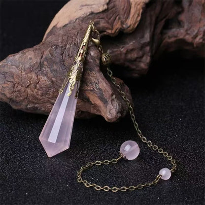 Rose Quartz & Amethyst Faceted Crystal Pendulum – 12-Sided Healing Point with Chain