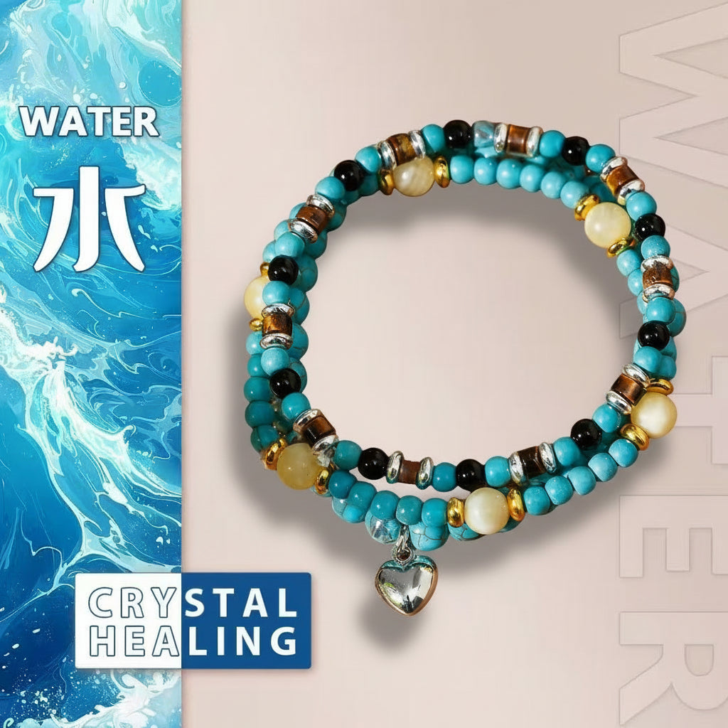 Turquoise  Double Wrap with Heart Charm Bracelet