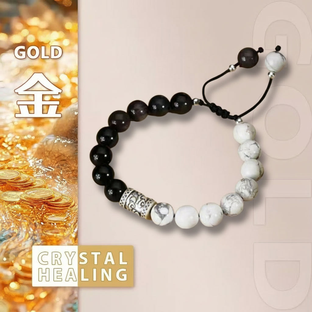 Yin & Yang Harmony Bracelet – Black Obsidian & White Howlite Crystal