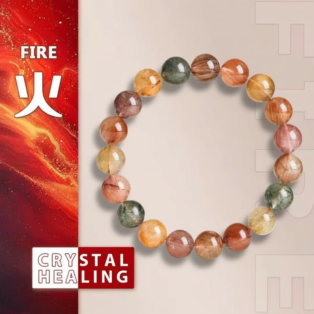 Natural Multicolor Rutilated Quartz Bracelet