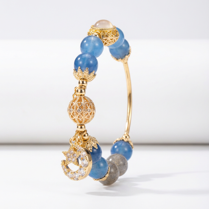 Natural Gray Moonstone & Blue Crystal  Bracelet