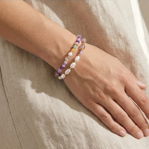 Lavender Bracelet – Natural Amethyst & Freshwater Pearl Double-Layer Bracelet