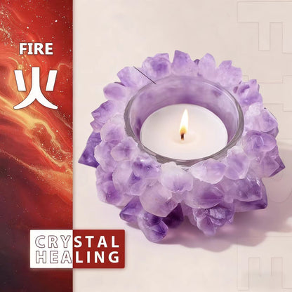 Natural Amethyst Crystal Lotus Tealight Candle Holder Decor