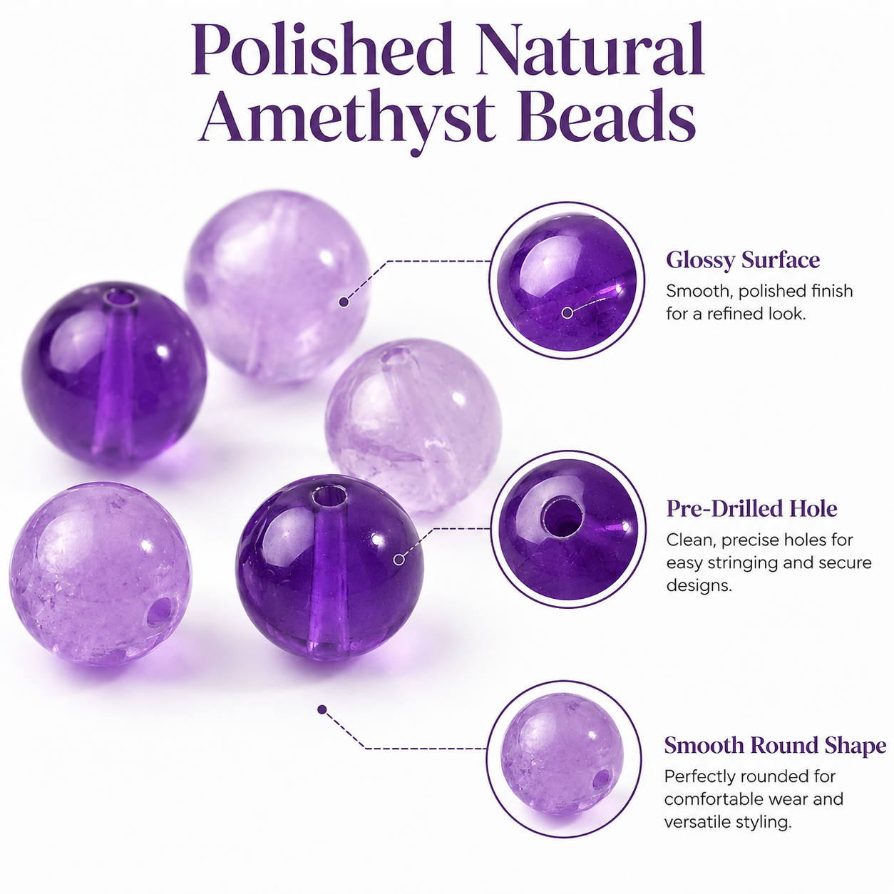 Amethyst Single Beads for DIY Bracelets | Natural Gemstone Gems | SoulstoneHouse