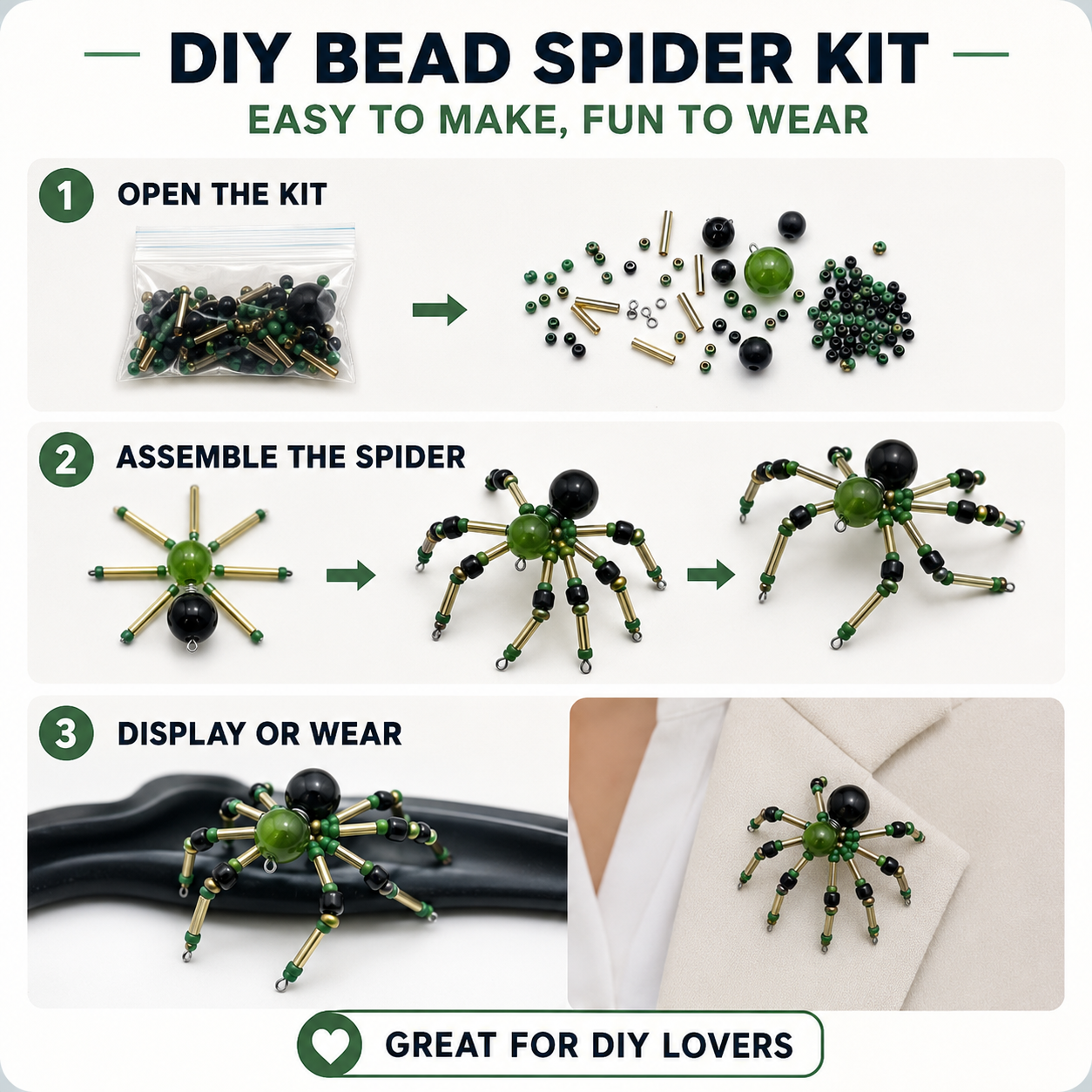 DIY Beaded Spider Charm Kit – Pastel Bag Charm Craft Kit