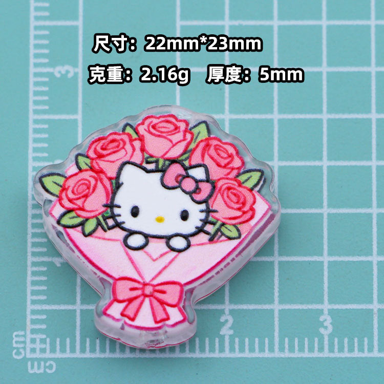 Premium Acrylic Embossed Bouquet Charms – Sanrio-Inspired Beads with Hole for DIY Pens, Phone Charms & Jewelry Making （10pcs)