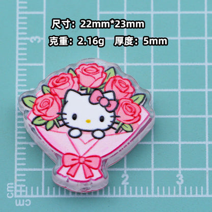 Premium Acrylic Embossed Bouquet Charms – Sanrio-Inspired Beads with Hole for DIY Pens, Phone Charms & Jewelry Making （10pcs)