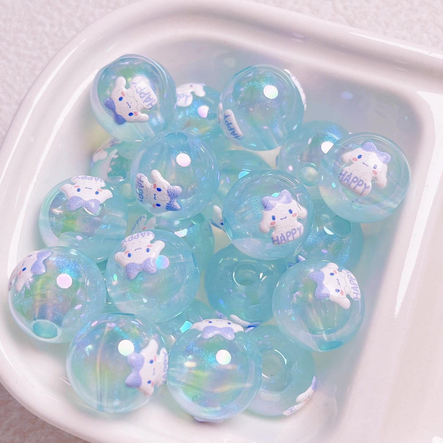 Cartoon Shimmer 3D Printed Sanrio Round Beads | Straight Hole Loose Beads | DIY Phone Charm Bracelet Materials Jewelry Findings