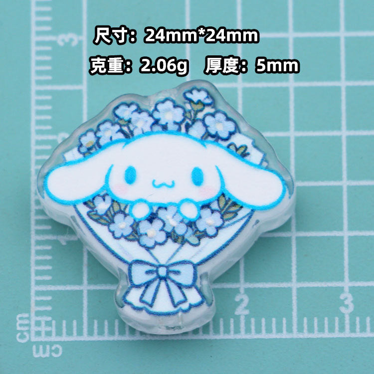 Premium Acrylic Embossed Bouquet Charms – Sanrio-Inspired Beads with Hole for DIY Pens, Phone Charms & Jewelry Making （10pcs)