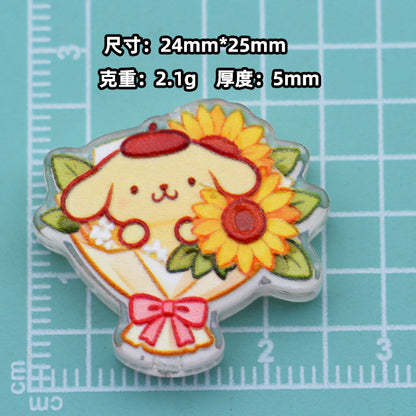 Premium Acrylic Embossed Bouquet Charms – Sanrio-Inspired Beads with Hole for DIY Pens, Phone Charms & Jewelry Making （10pcs)
