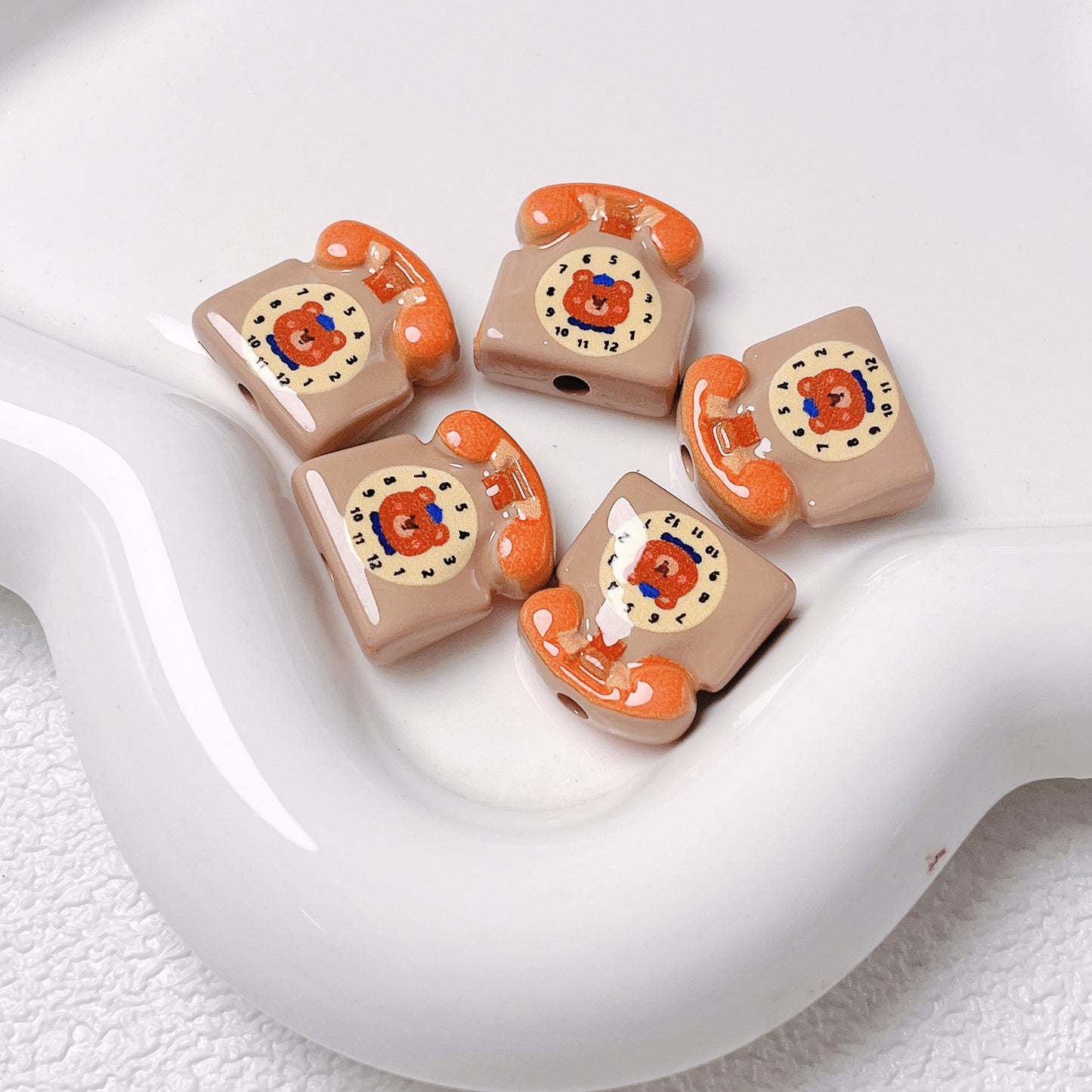 Acrylic Cartoon Double-Sided Printed Cute Telephone Beads | Straight Hole Loose Beads for DIY Phone Charms & Jewelry Making