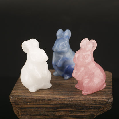 Rose Quartz & Blue Aventurine Rabbit Figurines: Natural Crystal Bunny Home Decor | Cute Cartoon Gemstone Carvings