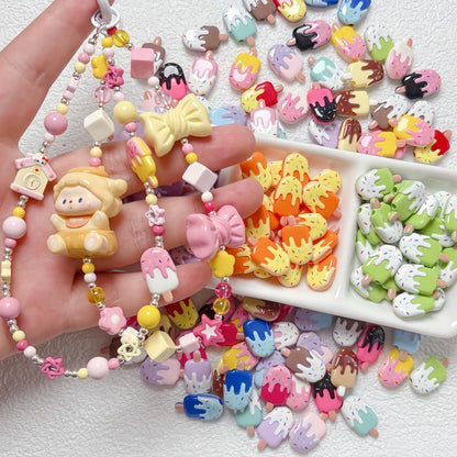 New Cartoon Painted Ice Cream & Popsicle Acrylic Beads | Straight & Diagonal Holes for DIY Phone Charms, Jewelry Making Supplies