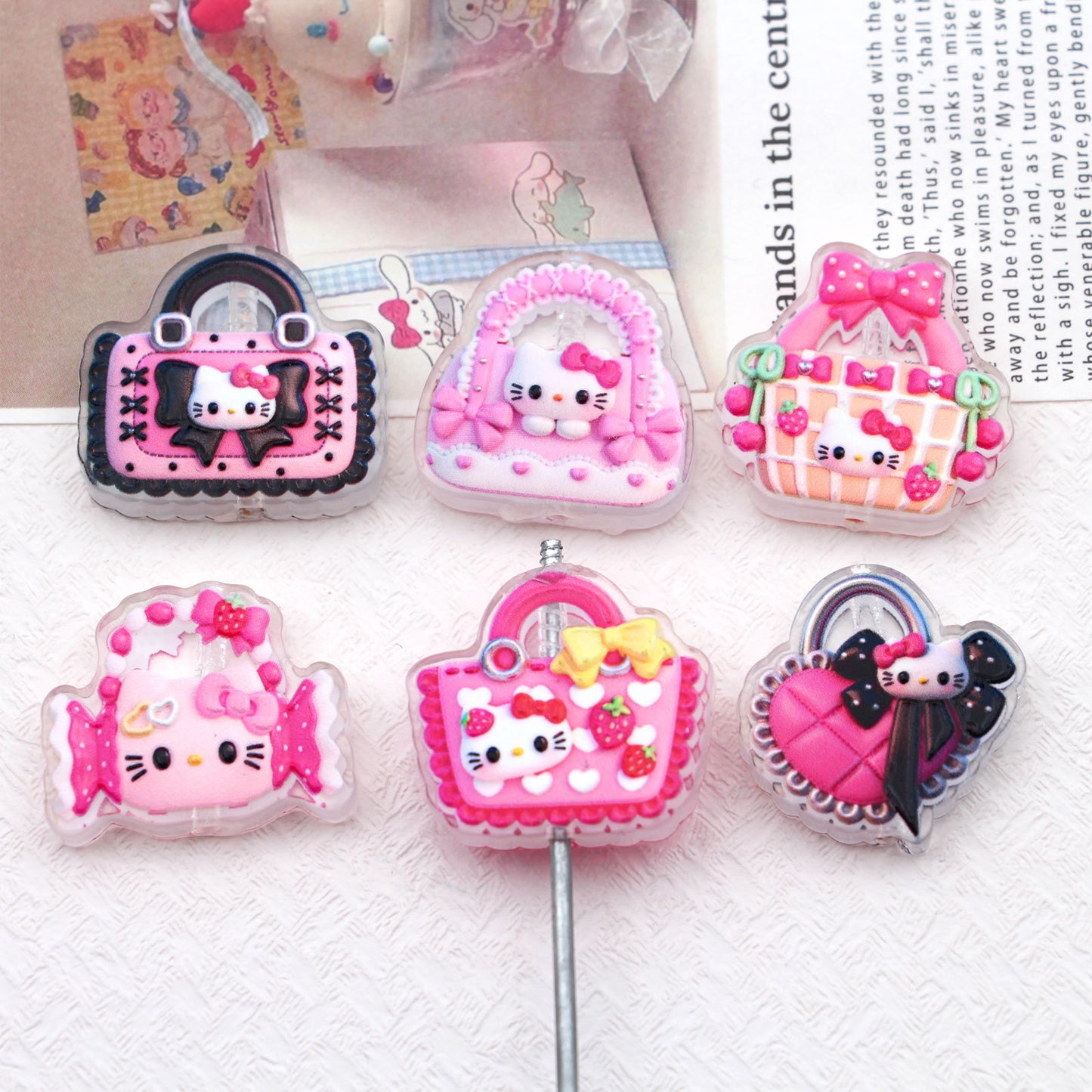 Premium Embossed Cat Acrylic Charms – Cute DIY Beads for Pens, Phone Straps, Keychains & Jewelry Accessories （10pcs)